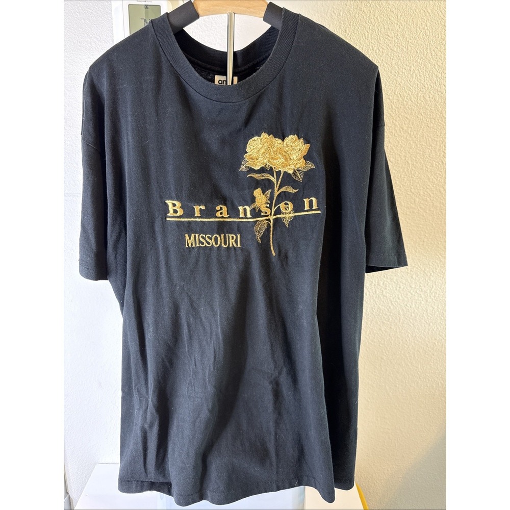 Vintage Branson Missouri Embroidered Rose Tourist Travel Shirt Black Size XXL‎